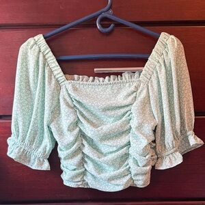 Altar'd State Mint Green Ruched Puff-Sleeve Crop Top